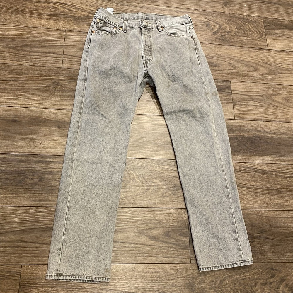 Levi 501 Original Fit Gray Wash Men's 32 Straight Leg Denim Button Fly Distress* - Picture 2 of 16